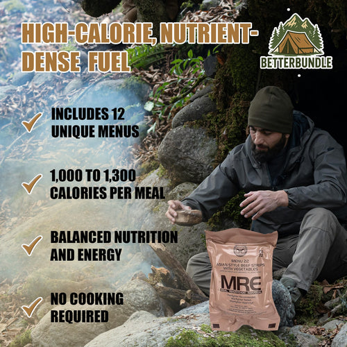 Genuine U.S. Military Emergency Meals - Self heating 1,000-1,300 Calorie protein packed Grab n’ Go meals 10 Year Shelf Life, 2026 Inspection Date.